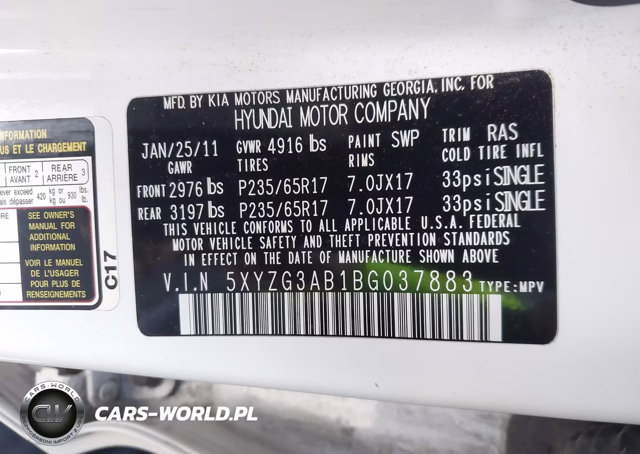 2011 Hyundai Santa Fe Gls VIN:5XYZG3AB1BG037883 - 9