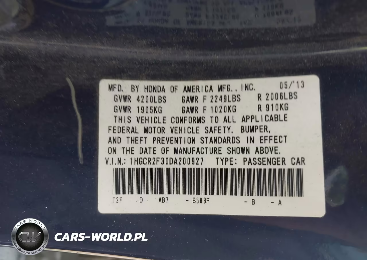2013 Honda Accord Lx VIN:1HGCR2F30DA200927 - 9