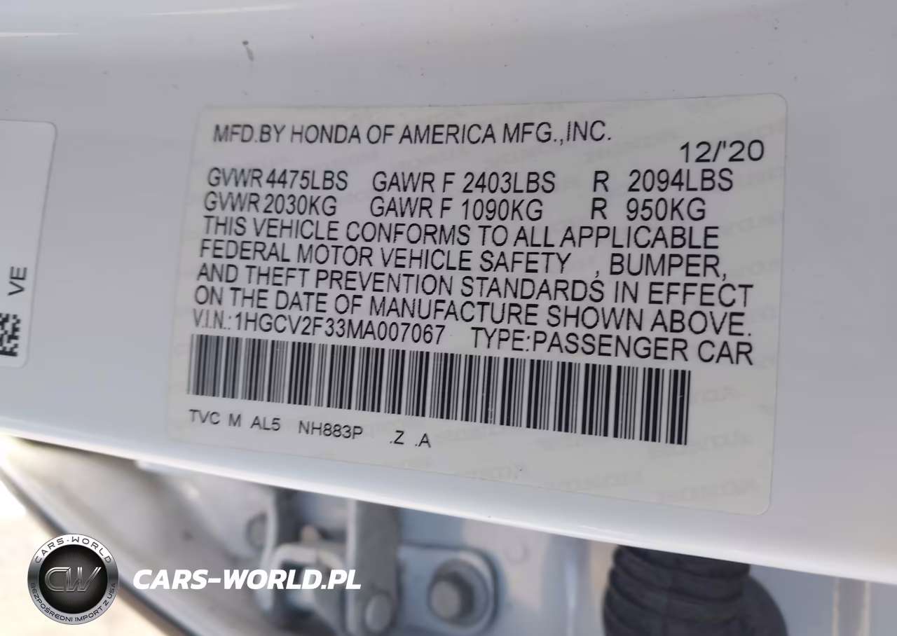 2021 Honda Accord Sport 2.0T VIN:1HGCV2F33MA007067 - 9