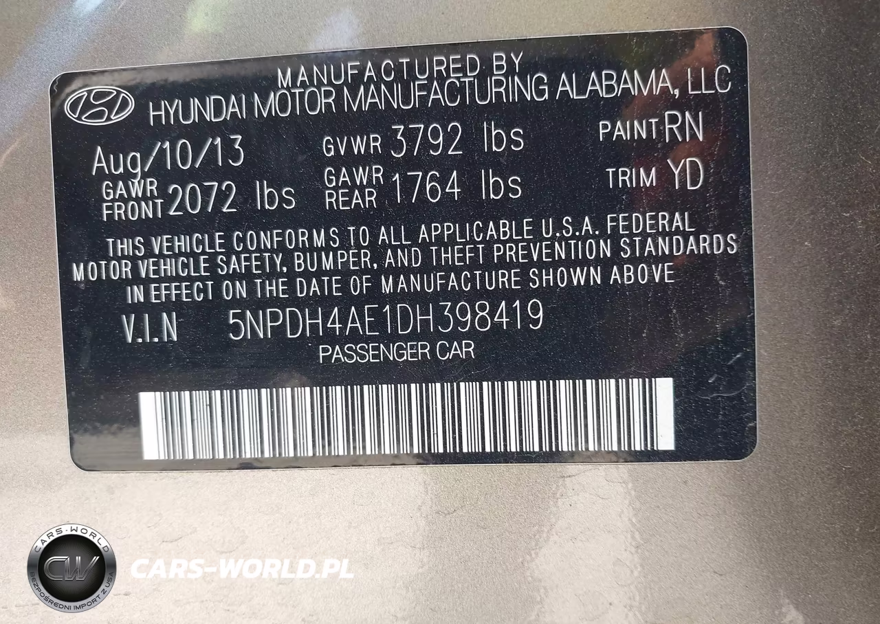 2013 Hyundai Elantra Gls VIN:5NPDH4AE1DH398419 - 9