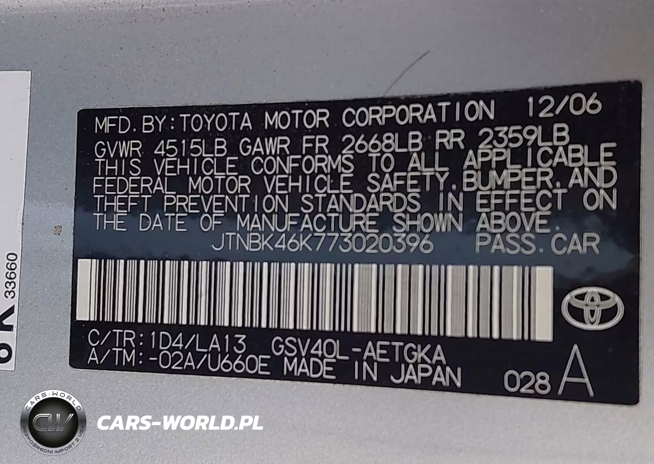 2007 Toyota Camry Xle V6 VIN:JTNBK46K773020396 - 9