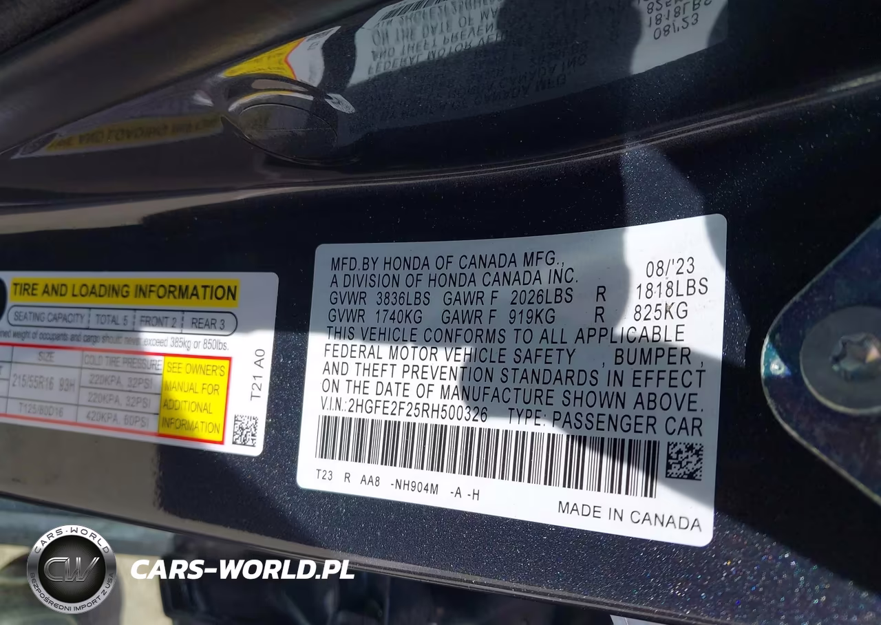 2024 Honda Civic Lx VIN:2HGFE2F25RH500326 - 9
