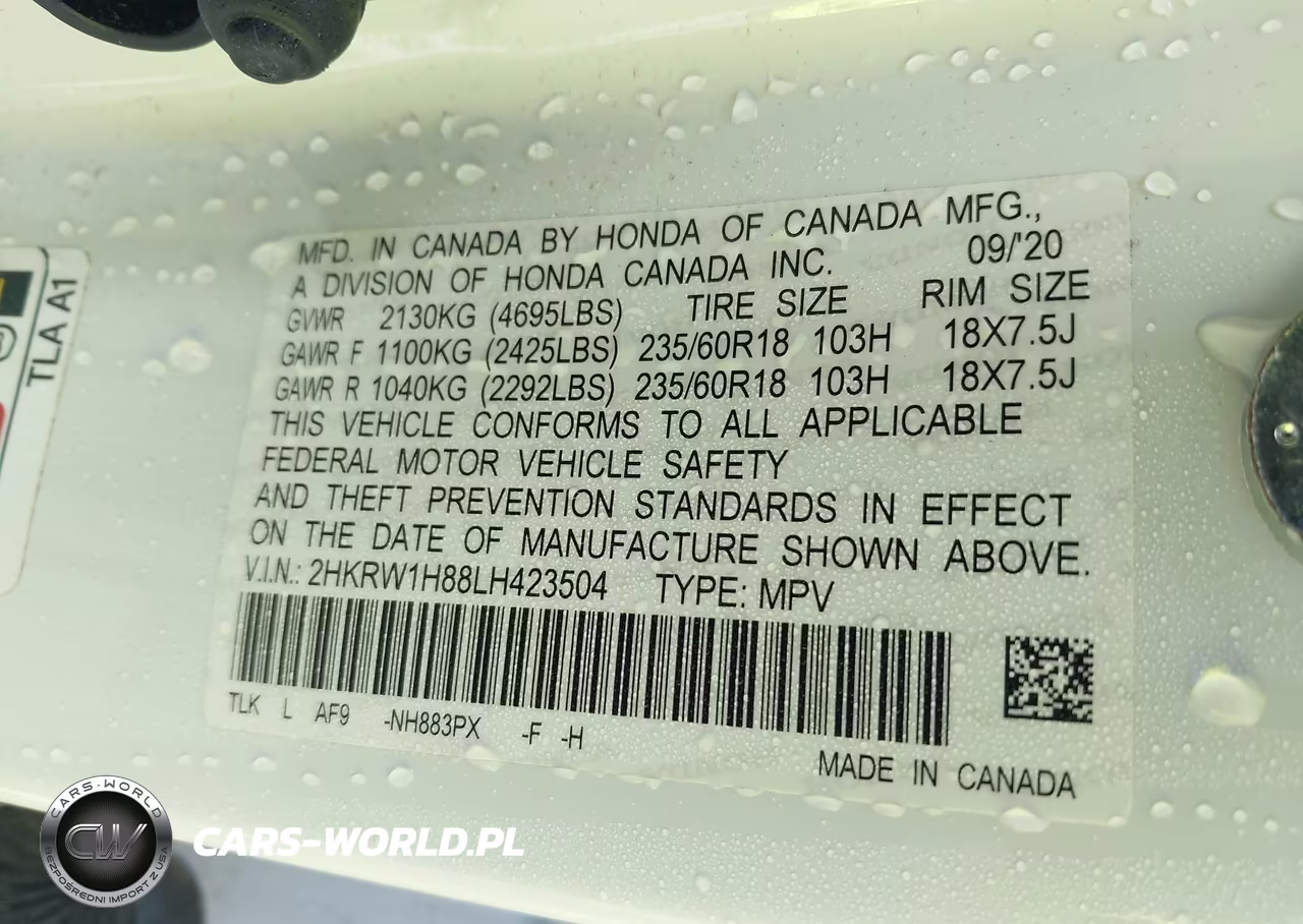 2020 Honda Cr-V 2Wd Ex-L VIN:2HKRW1H88LH423504 - 9