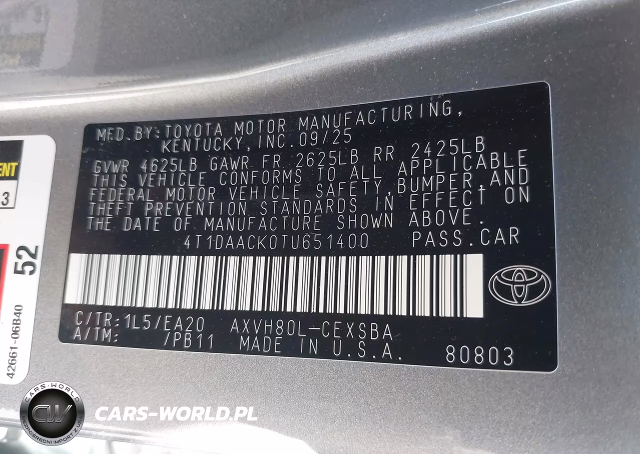 2026 Toyota Camry Se VIN:4T1DAACK0TU651400 - 9