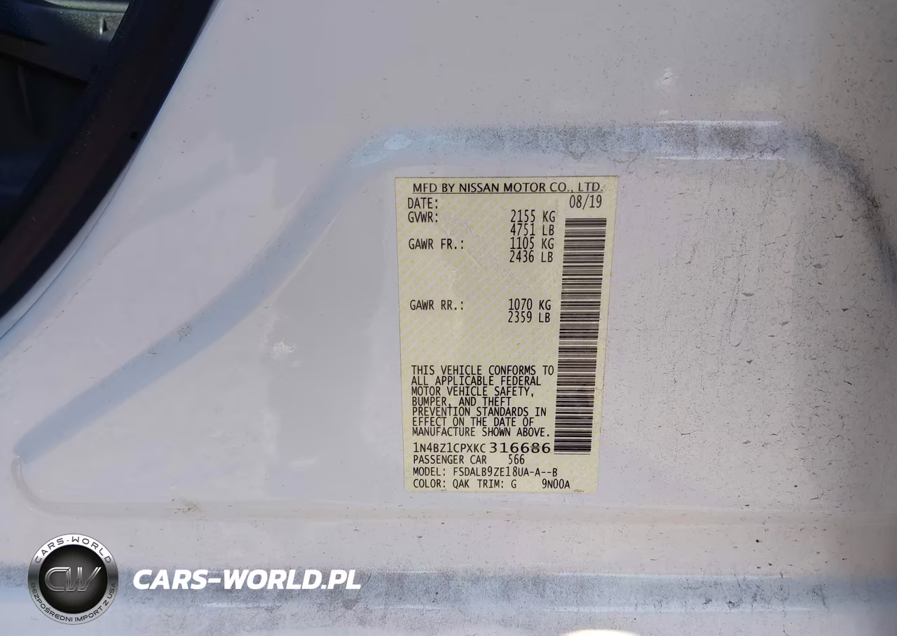 2019 Nissan Leaf S Plus VIN:1N4BZ1CPXKC316686 - 9