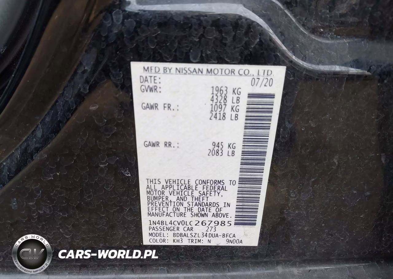 2020 Nissan Altima Sr Fwd VIN:1N4BL4CV0LC267985 - 9