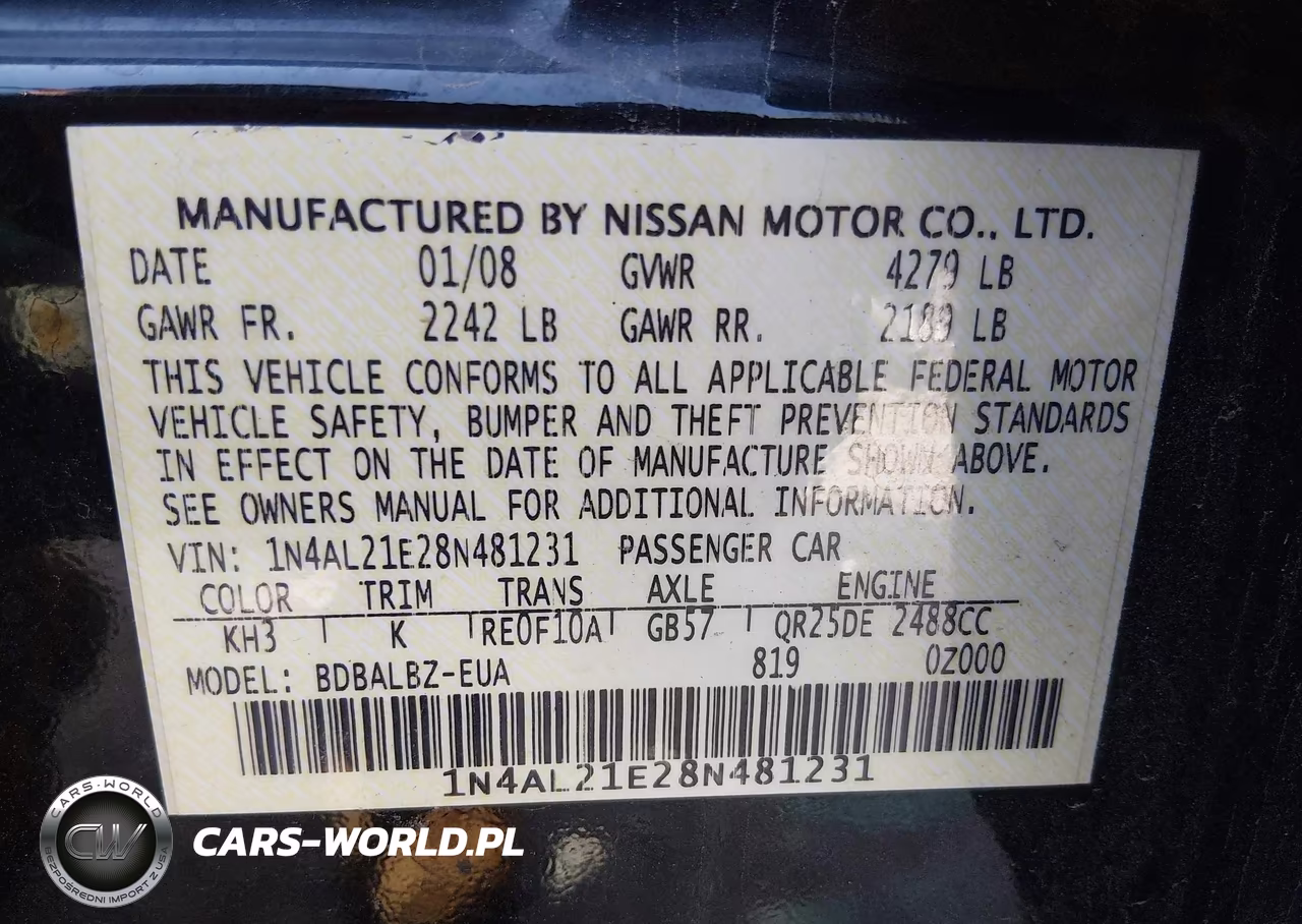 2008 Nissan Altima 2.5 S VIN:1N4AL21E28N481231 - 9