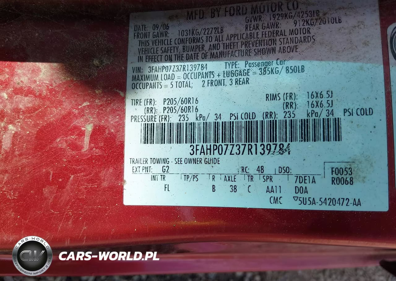 2007 Ford Fusion Se VIN:3FAHP07Z37R139784 - 9