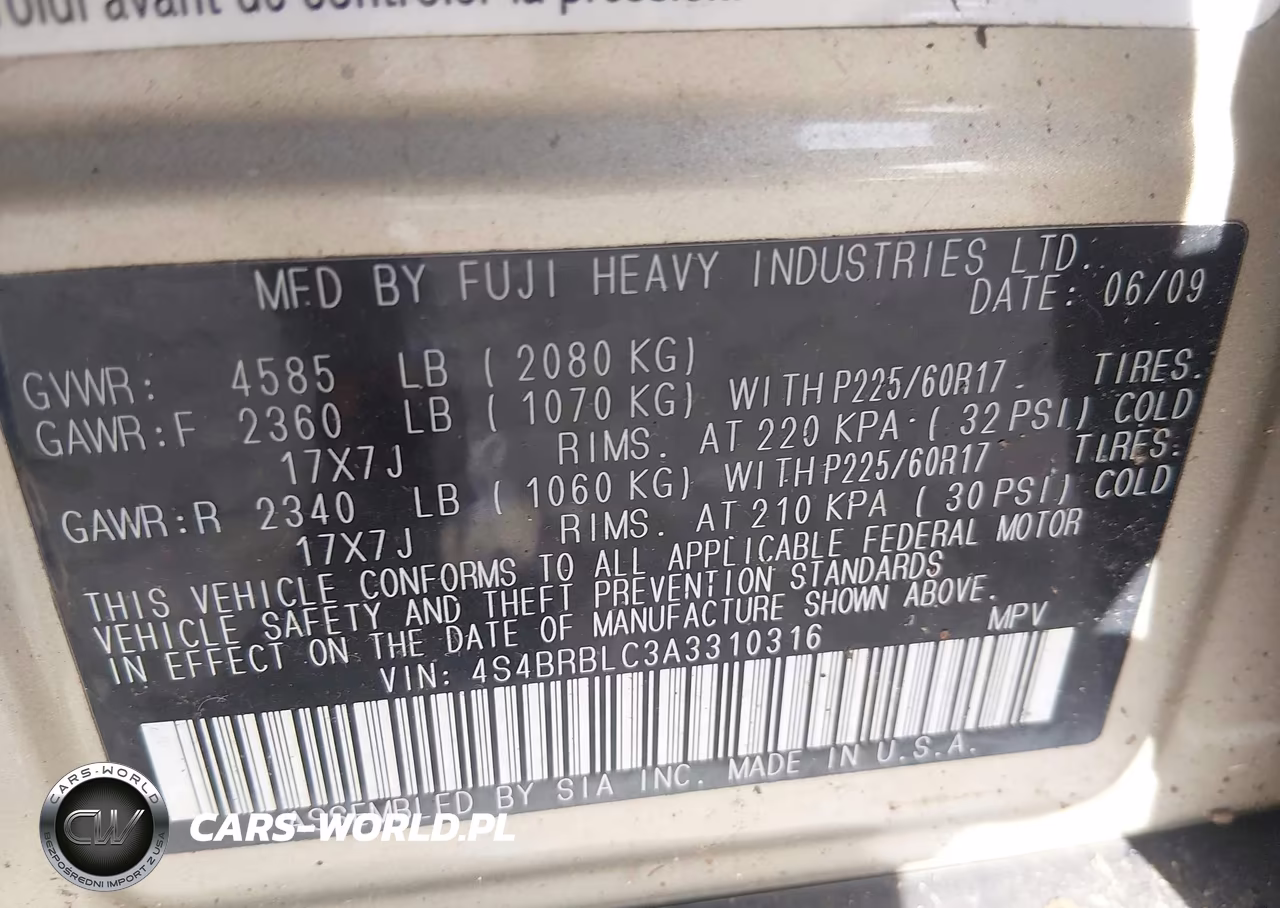 2010 Subaru Outback 2.5I Limited VIN:4S4BRBLC3A3310316 - 9