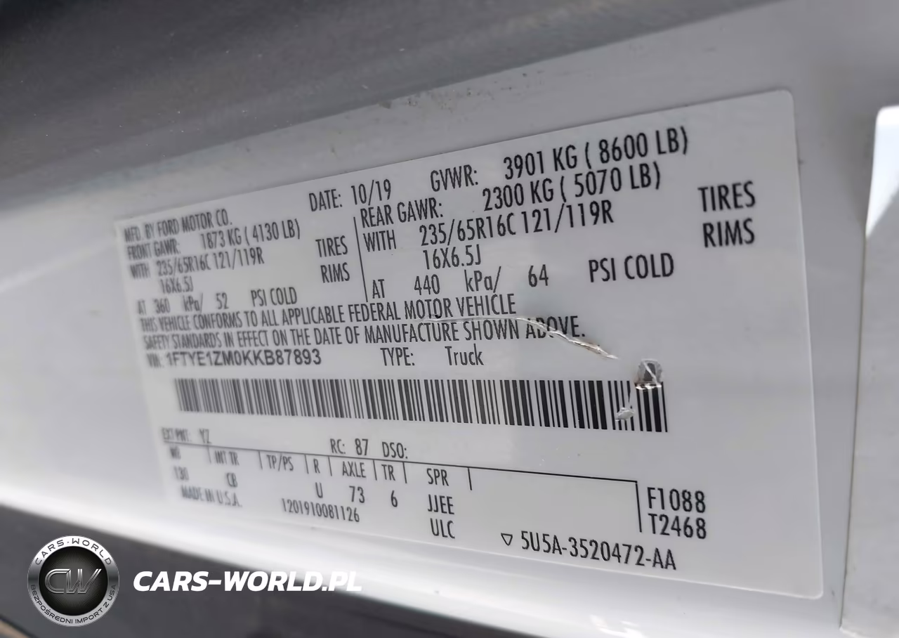 2019 Ford Transit-150 VIN:1FTYE1ZM0KKB87893 - 9