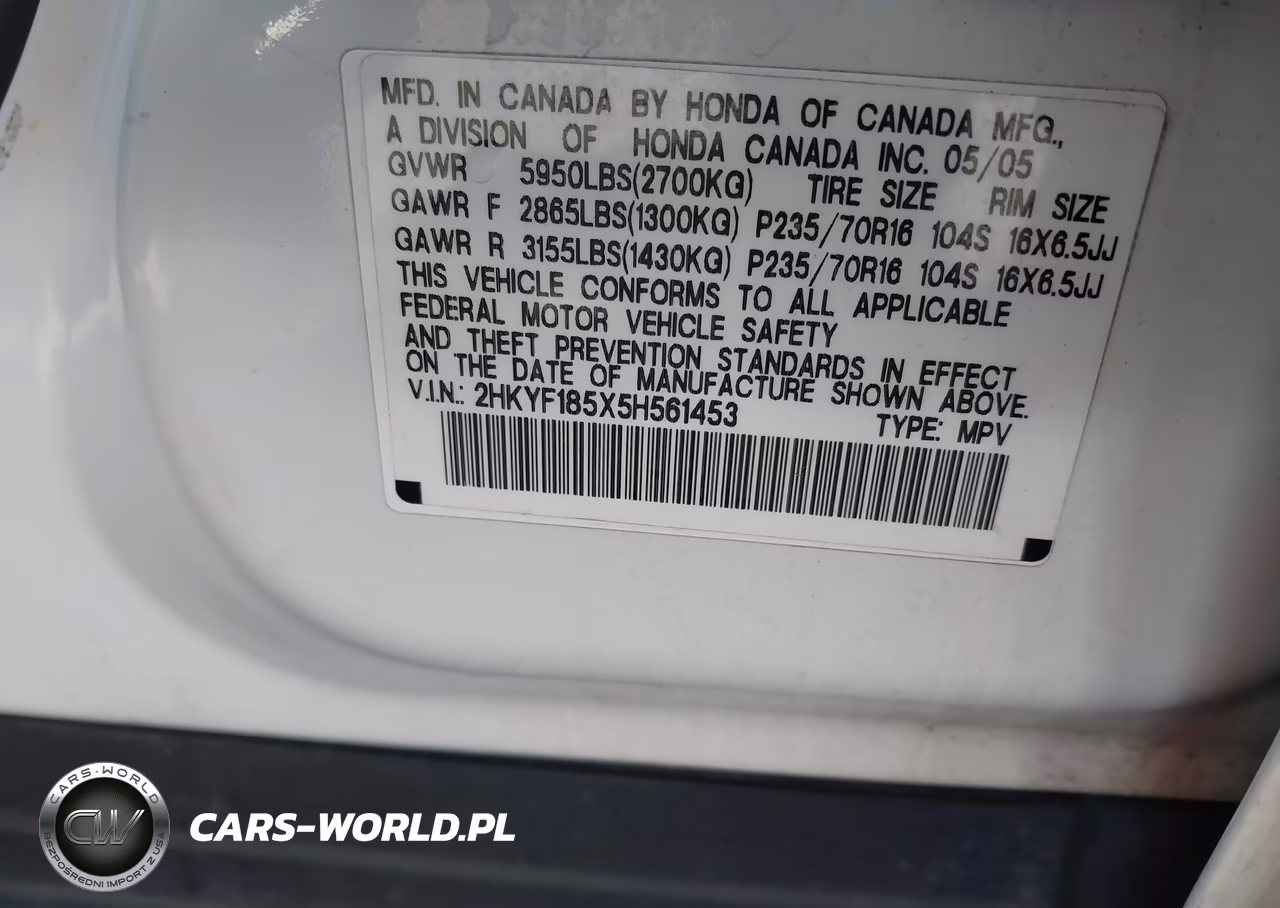 2005 Honda Pilot Ex-L VIN:2HKYF185X5H561453 - 9