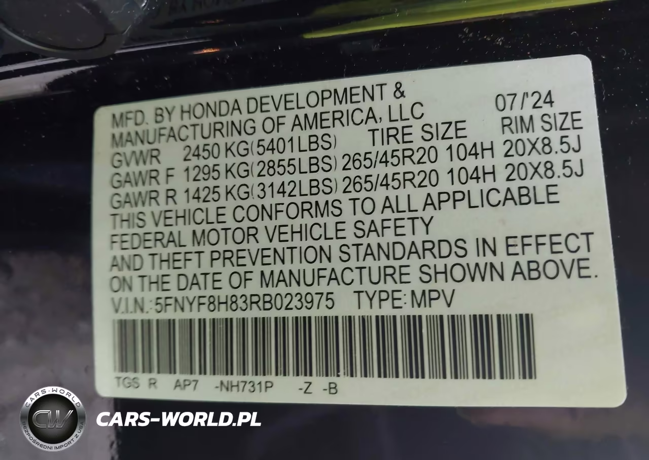 2024 Honda Passport Awd Black VIN:5FNYF8H83RB023975 - 9