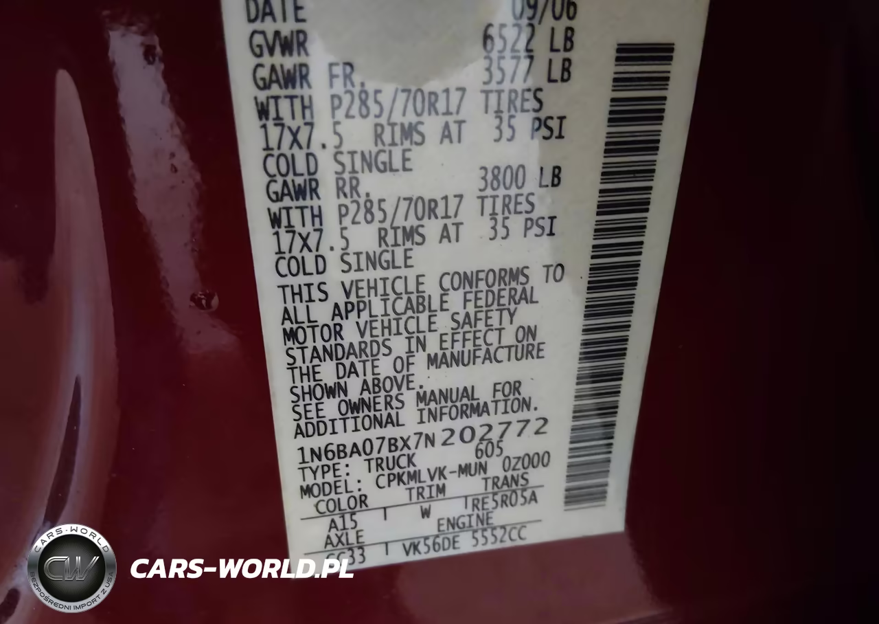 2007 Nissan Titan Le VIN:1N6BA07BX7N202772 - 9
