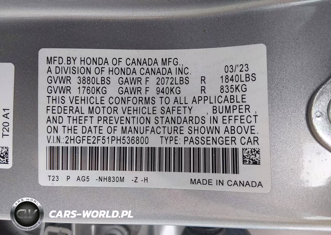 2023 Honda Civic Sport VIN:2HGFE2F51PH536800 - 9