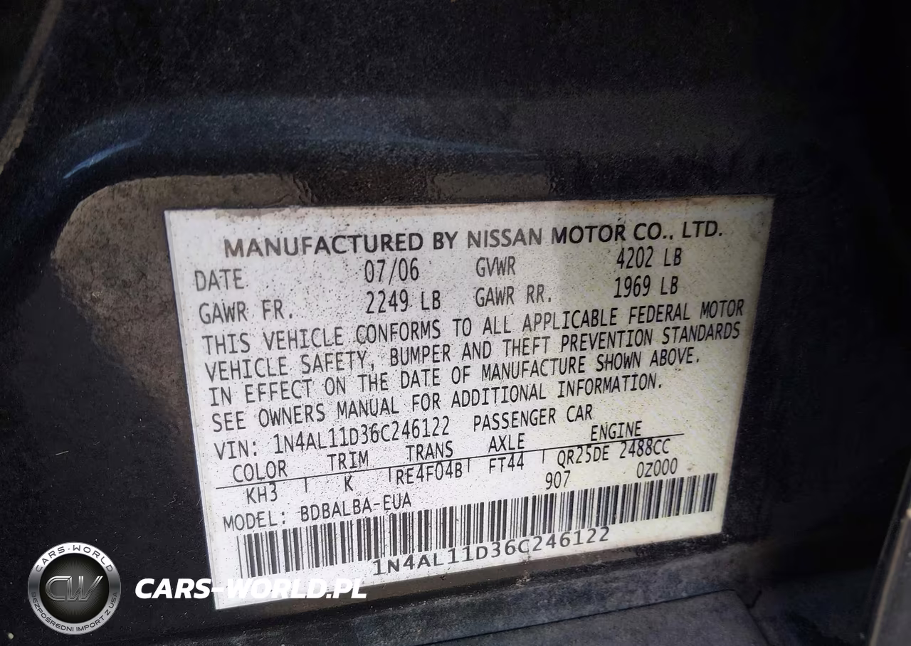 2006 Nissan Altima 2.5 S VIN:1N4AL11D36C246122 - 9