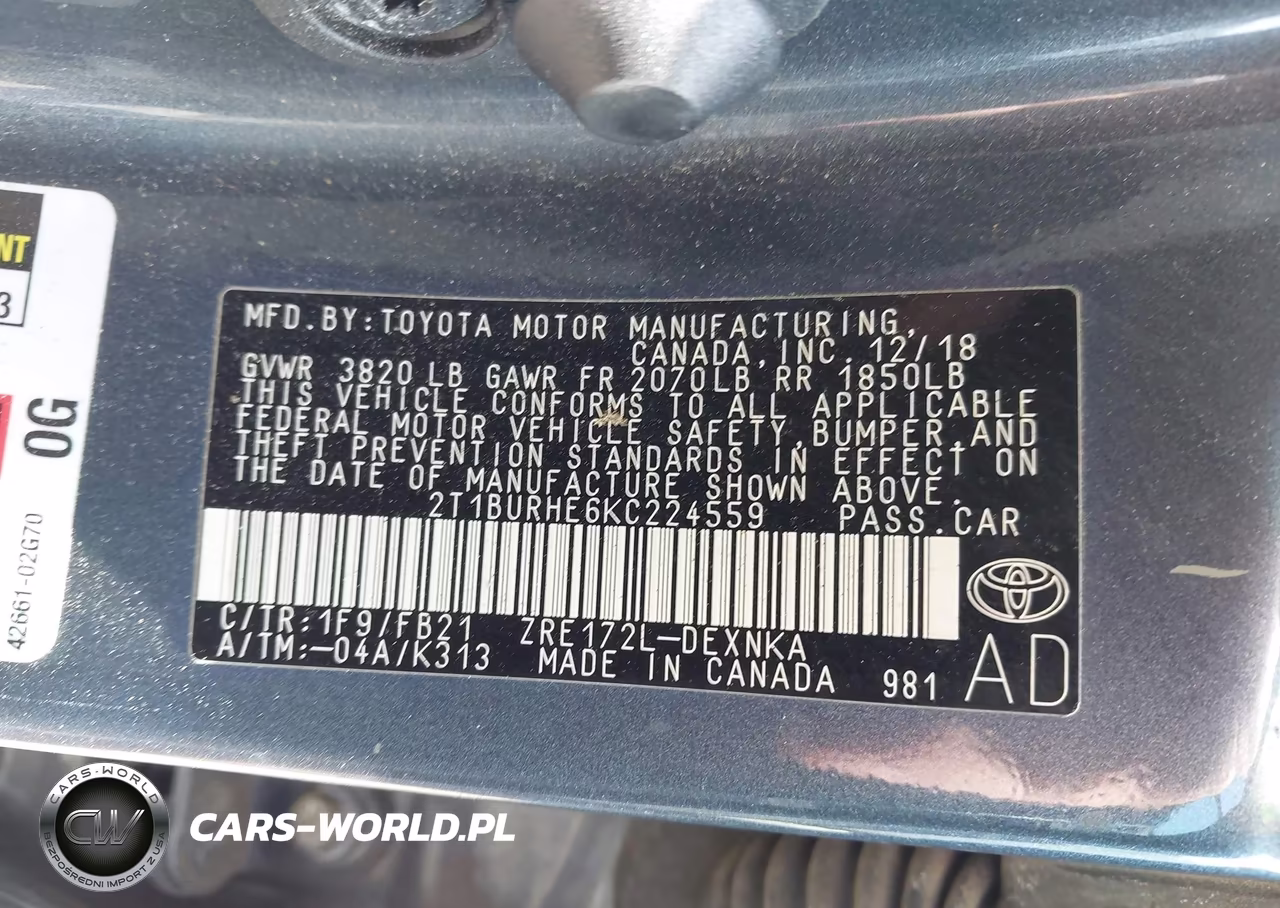 2019 Toyota Corolla Le VIN:2T1BURHE6KC224559 - 9