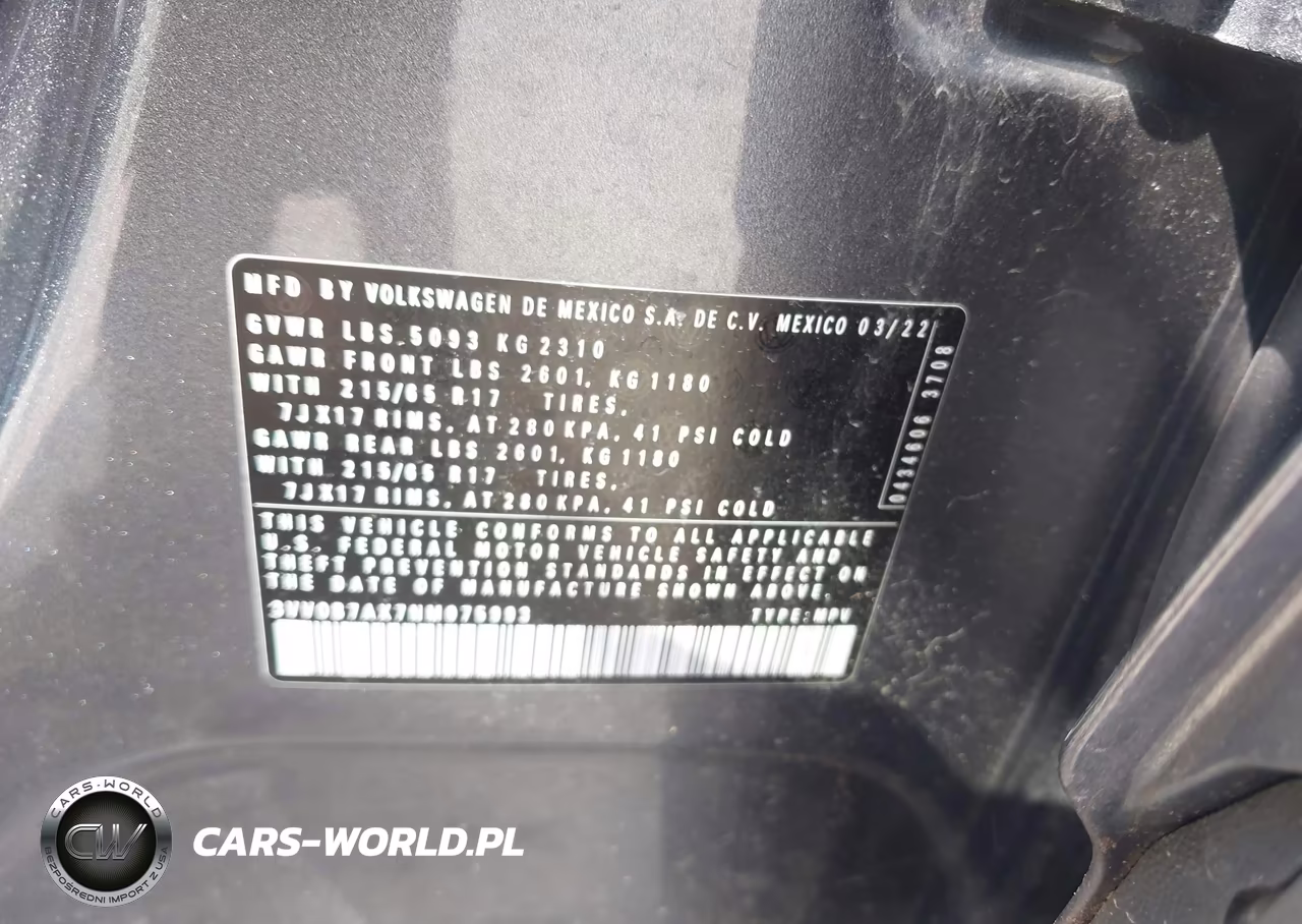 2022 Volkswagen Tiguan 2.0T S VIN:3VV0B7AX7NM075993 - 9