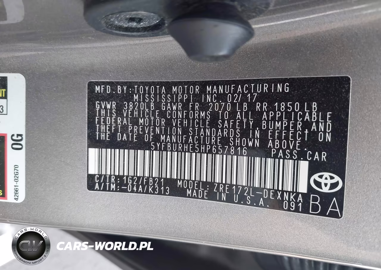 2017 Toyota Corolla Le VIN:5YFBURHE5HP657816 - 9