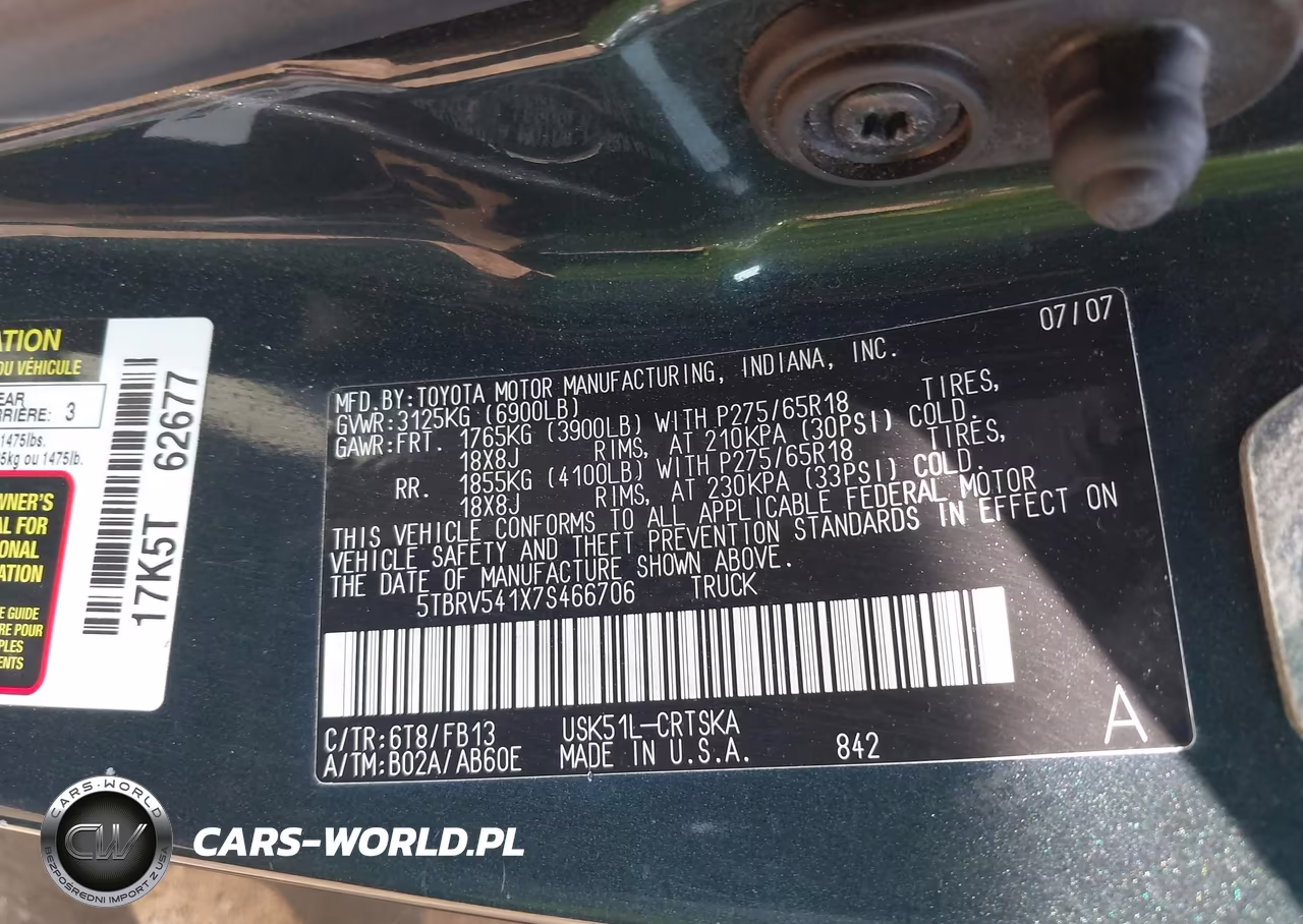 2007 Toyota Tundra Sr5 V8 VIN:5TBRV541X7S466706 - 9