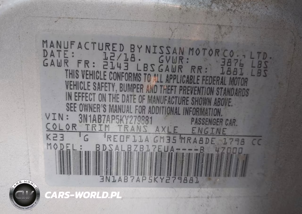 2019 Nissan Sentra S VIN:3N1AB7AP5KY279881 - 9