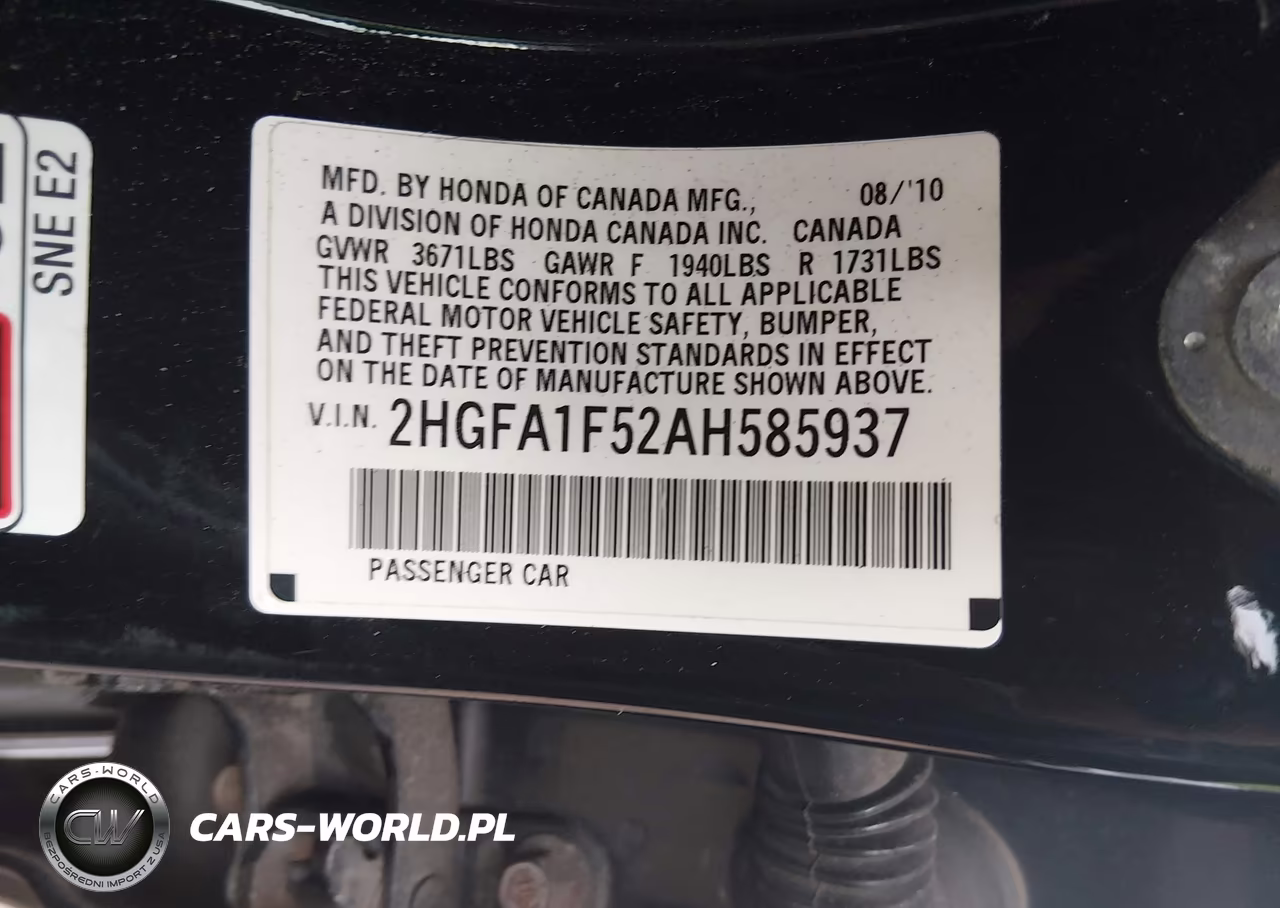 2010 Honda Civic Lx VIN:2HGFA1F52AH585937 - 9