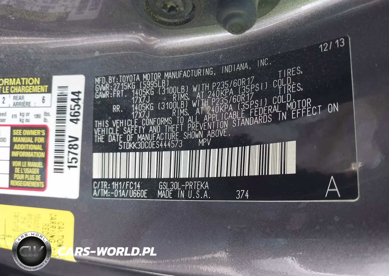2014 Toyota Sienna Le V6 8 Passenger VIN:5TDKK3DC0ES444573 - 9