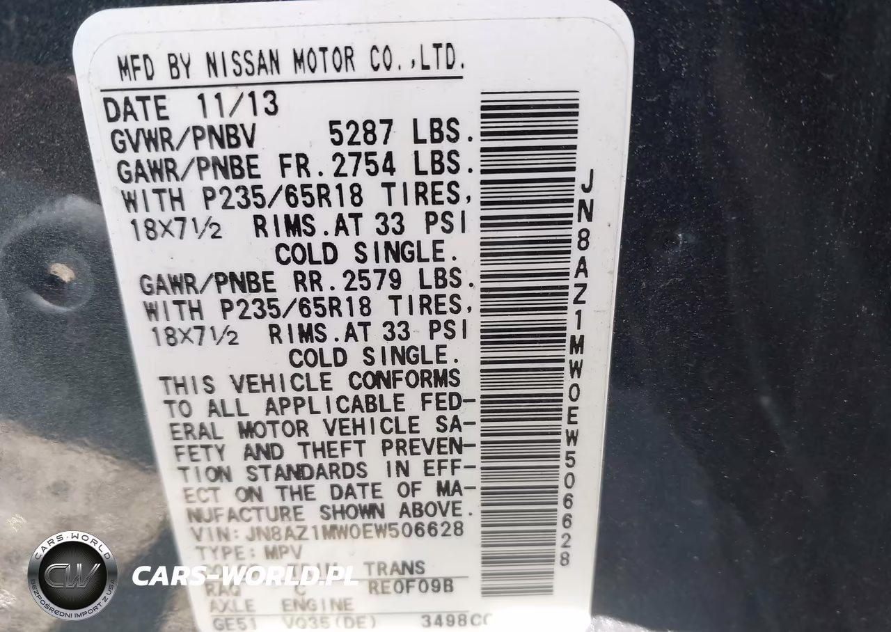 2014 Nissan Murano S VIN:JN8AZ1MW0EW506628 - 9