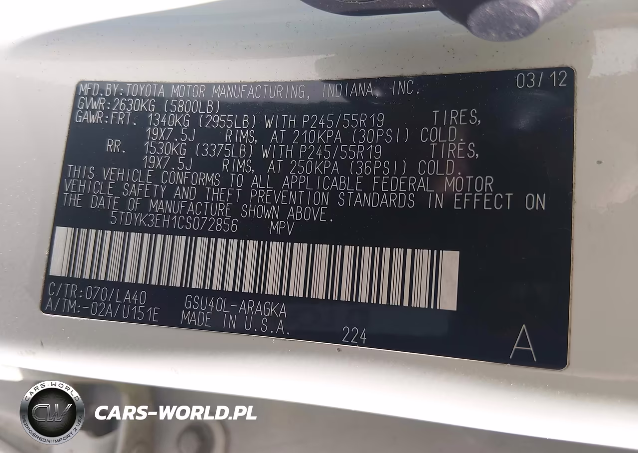 2012 Toyota Highlander Limited V6 VIN:5TDYK3EH1CS072856 - 9