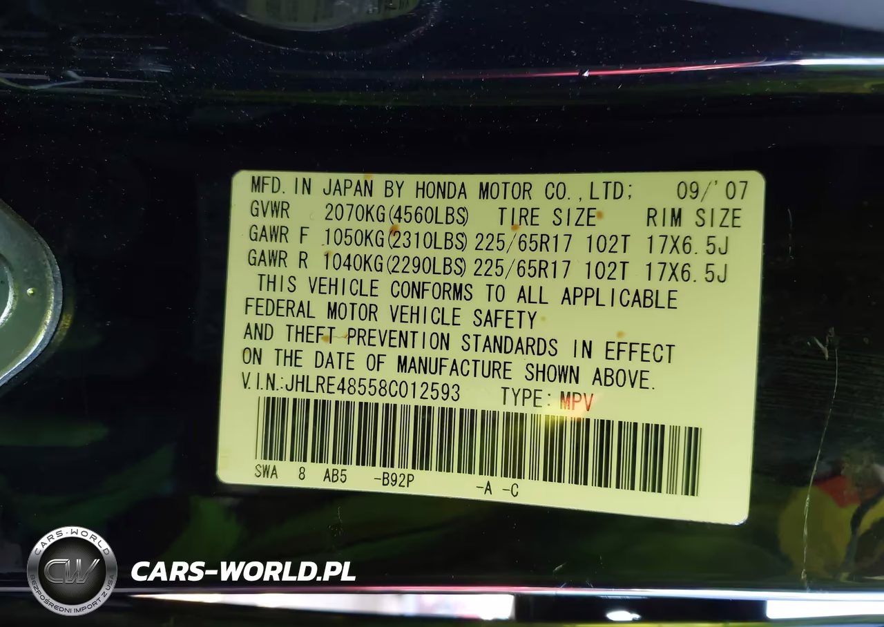 2008 Honda Cr-V Ex VIN:JHLRE48558C012593 - 9