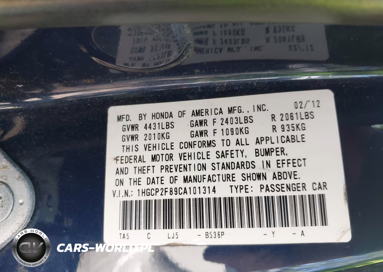 2012 Honda Accord 2.4 Ex-L VIN:1HGCP2F89CA101314 - 9