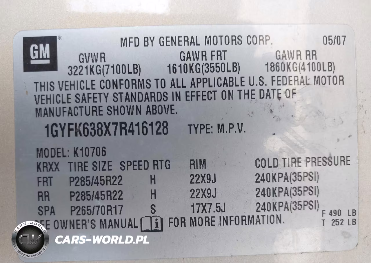 2007 Cadillac Escalade Standard VIN:1GYFK638X7R416128 - 9