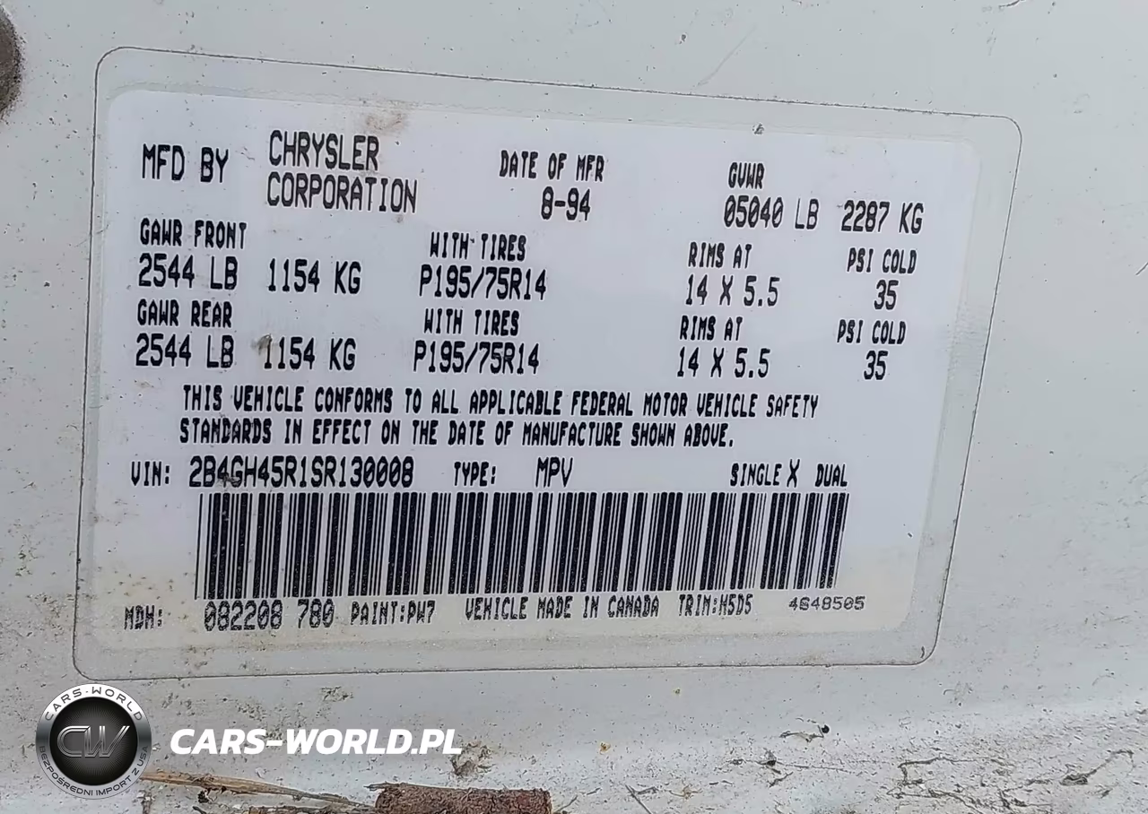 1995 Dodge Caravan Se VIN:2B4GH45R1SR130008 - 9