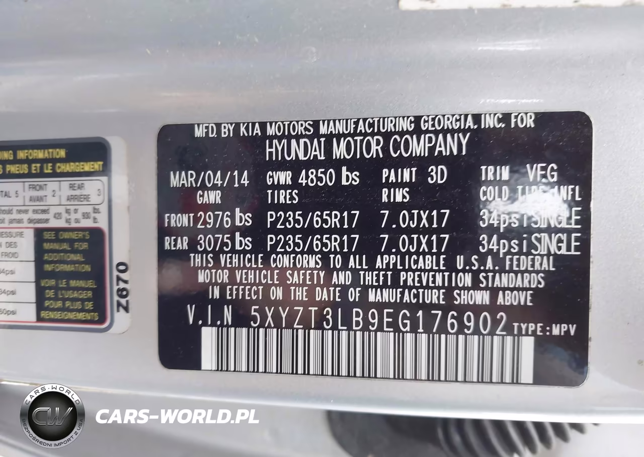 2014 Hyundai Santa Fe Sport 2.4L VIN:5XYZT3LB9EG176902 - 9