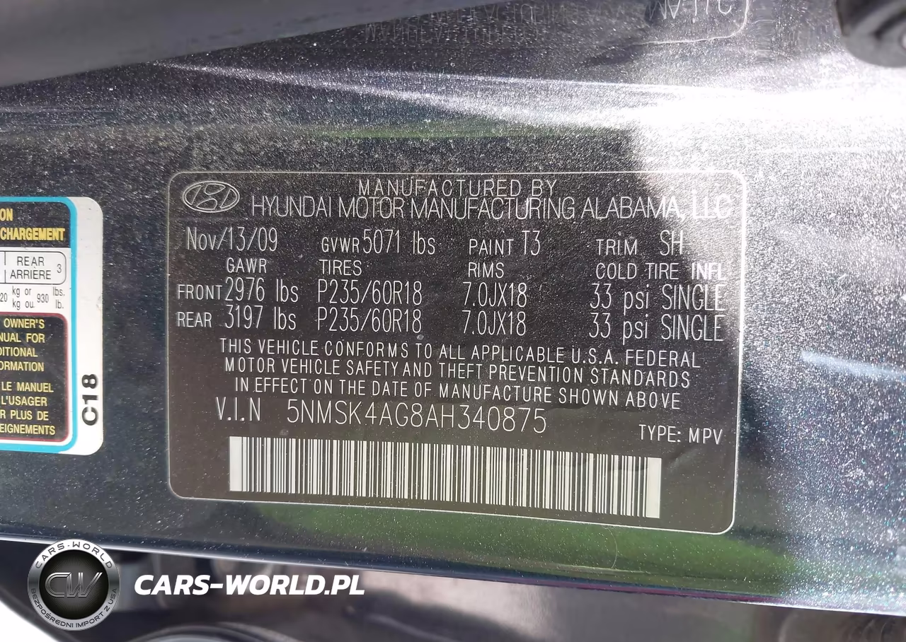 2010 Hyundai Santa Fe Limited V6 VIN:5NMSK4AG8AH340875 - 9