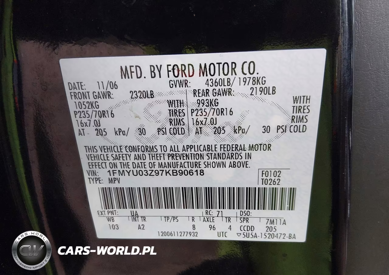 2007 Ford Escape Xlt VIN:1FMYU03Z97KB90618 - 9