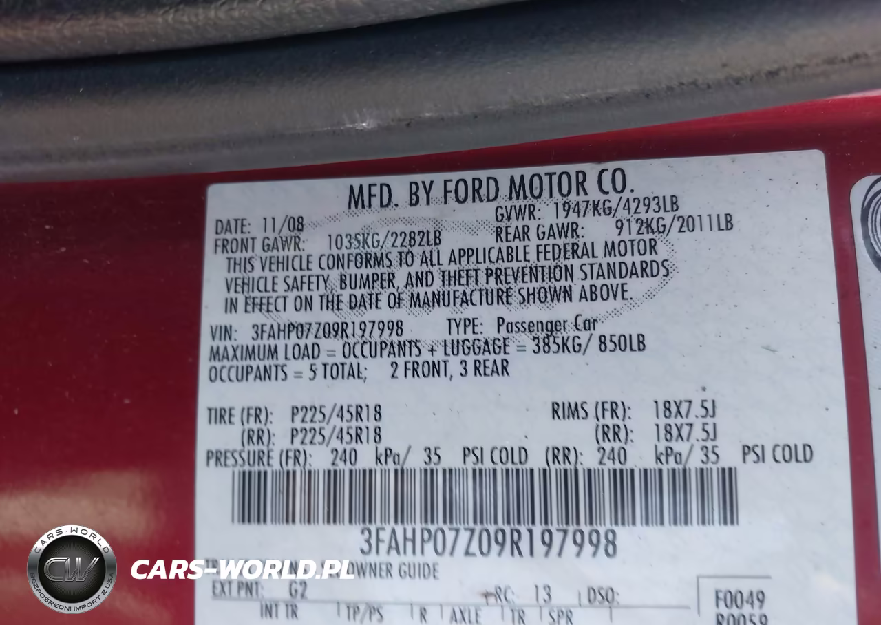 2009 Ford Fusion Se VIN:3FAHP07Z09R197998 - 9