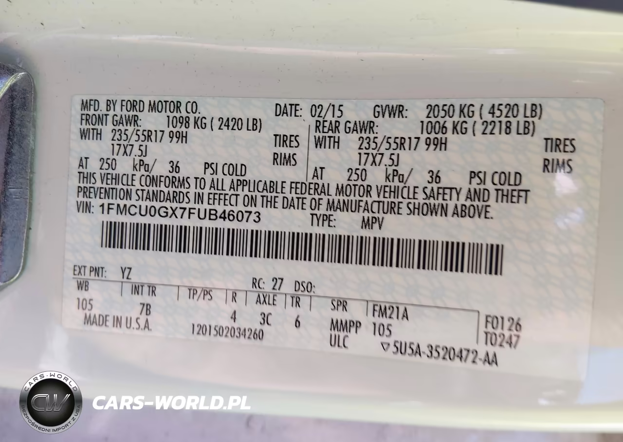 2015 Ford Escape Se VIN:1FMCU0GX7FUB46073 - 9