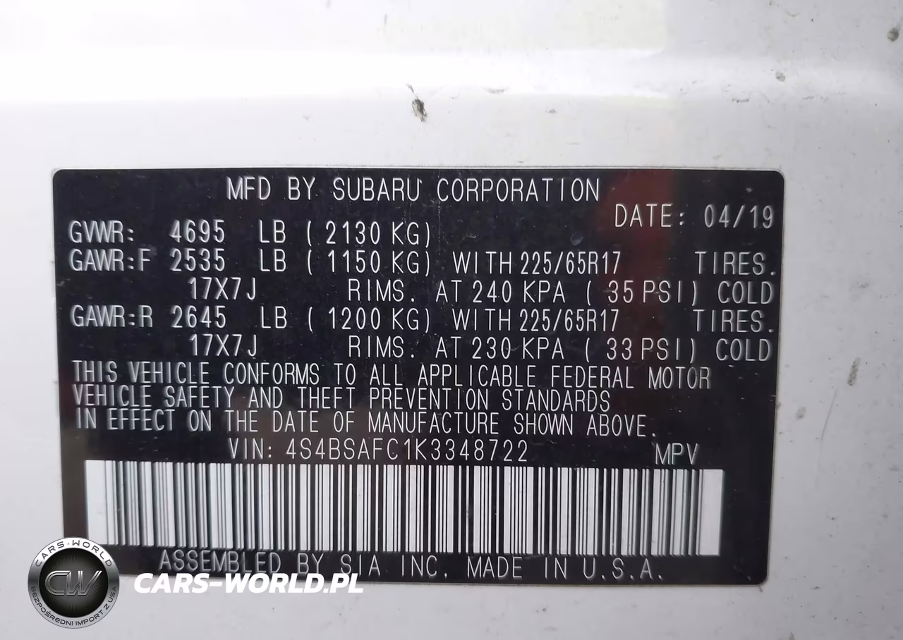 2019 Subaru Outback 2.5I Premium VIN:4S4BSAFC1K3348722 - 9