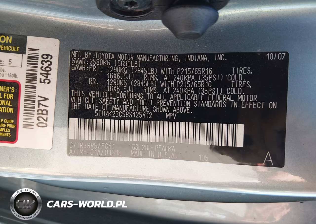2008 Toyota Sienna Le VIN:5TDZK23C58S125412 - 9