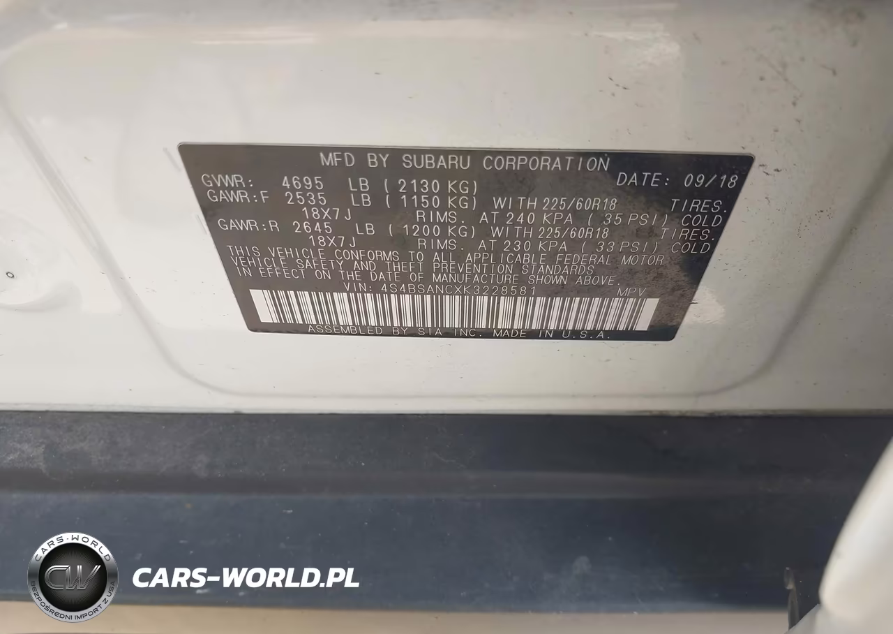 2019 Subaru Outback 2.5I Limited VIN:4S4BSANCXK3228581 - 9