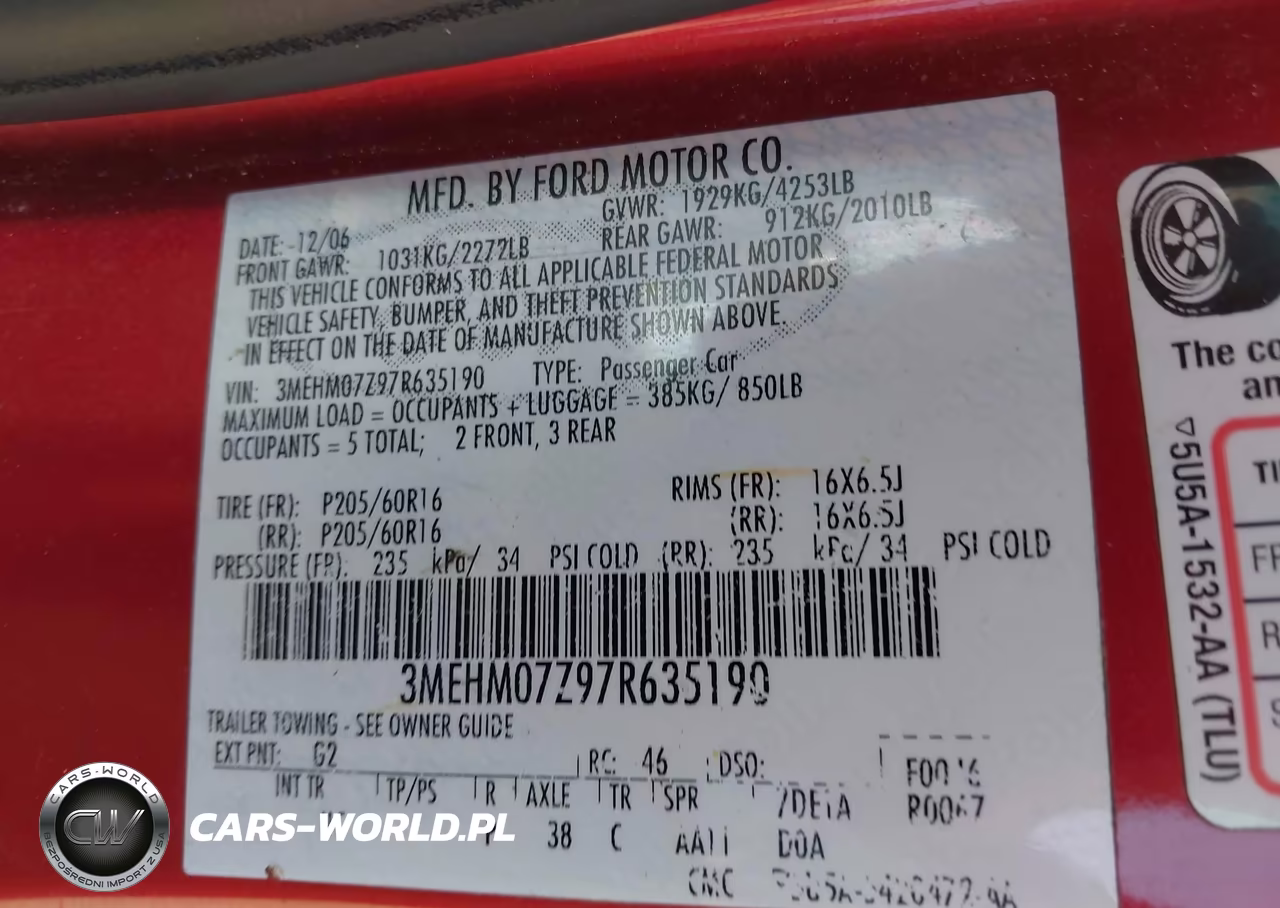 2007 Mercury Milan I4 VIN:3MEHM07Z97R635190 - 9