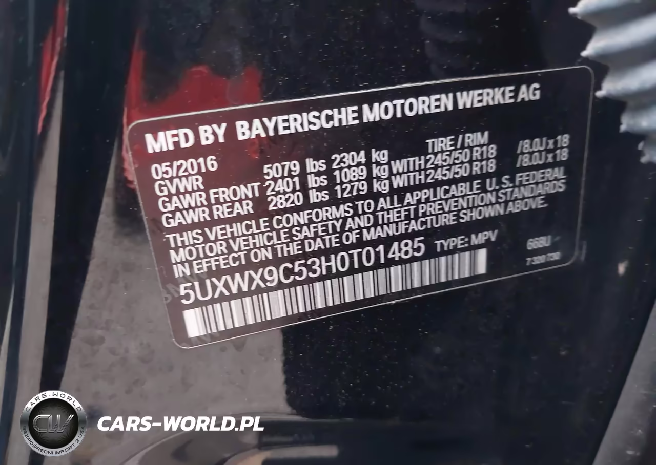 2017 BMW X3 xDrive28I VIN:5UXWX9C53H0T01485 - 9