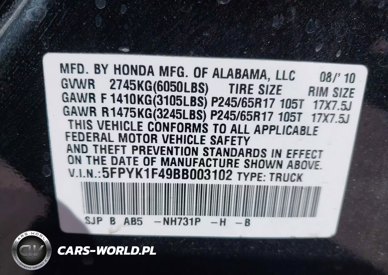2011 Honda Ridgeline Rts VIN:5FPYK1F49BB003102 - 9