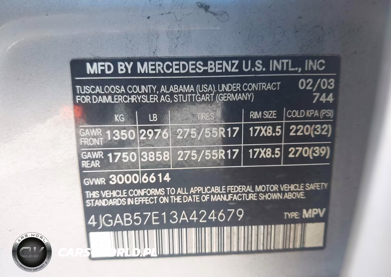 2003 Mercedes-Benz Ml 350 VIN:4JGAB57E13A424679 - 9