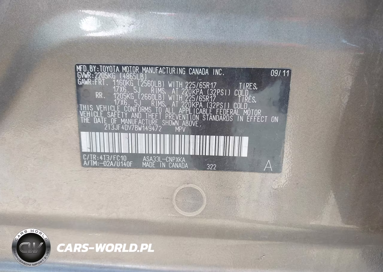 2011 Toyota Rav4 VIN:2T3JF4DV7BW149472 - 9
