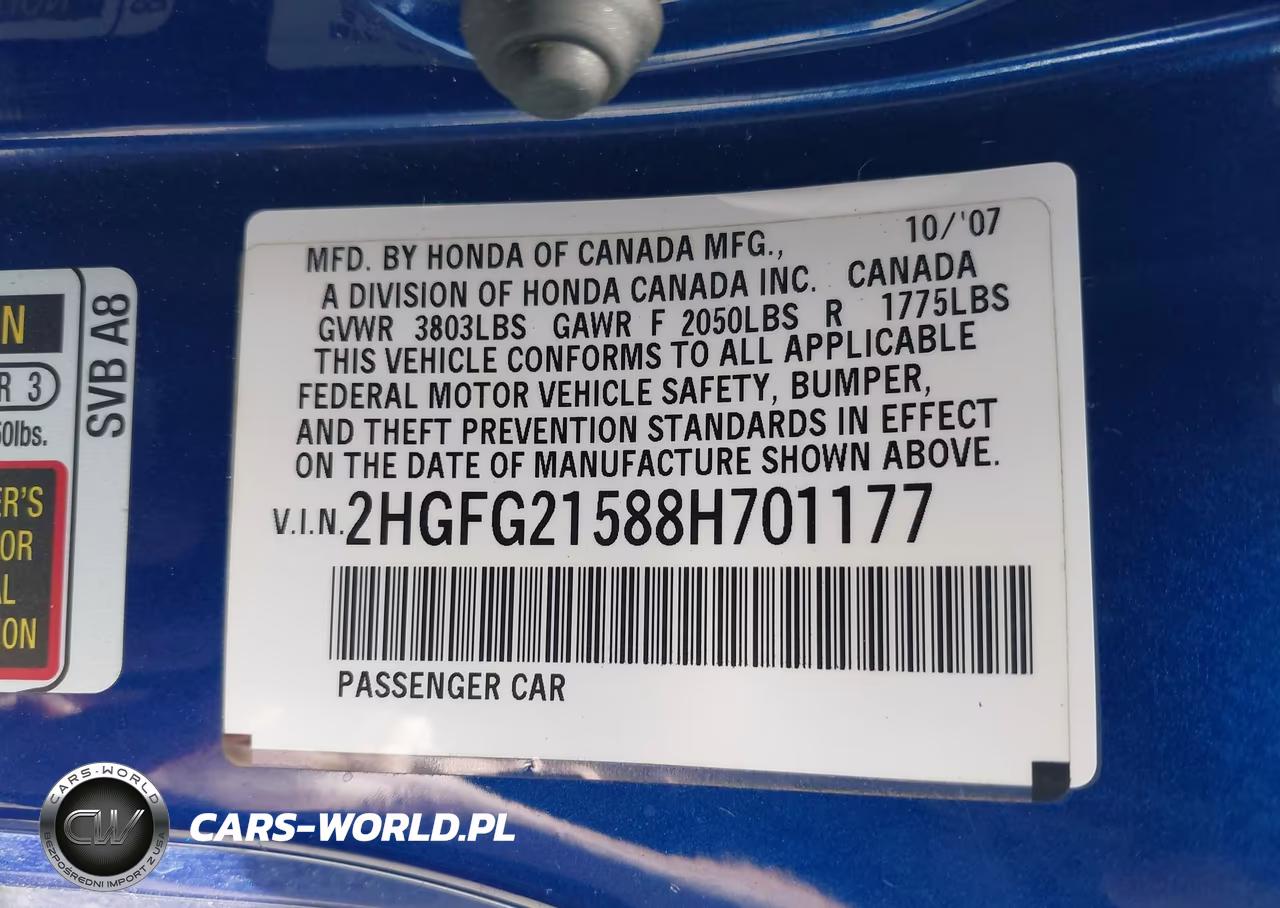 2008 Honda Civic Si VIN:2HGFG21588H701177 - 9
