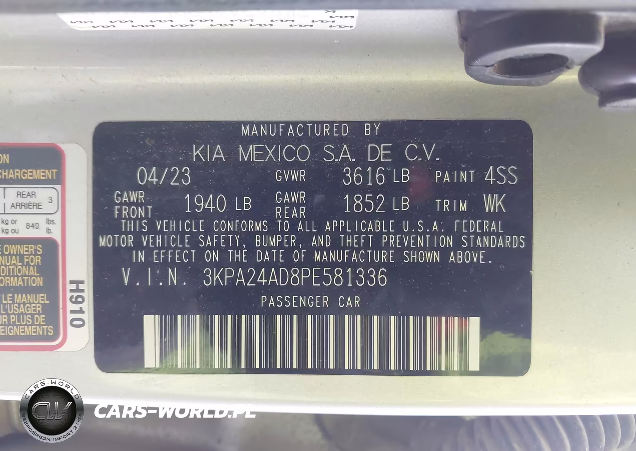 2023 Kia Rio Lx VIN:3KPA24AD8PE581336 - 9