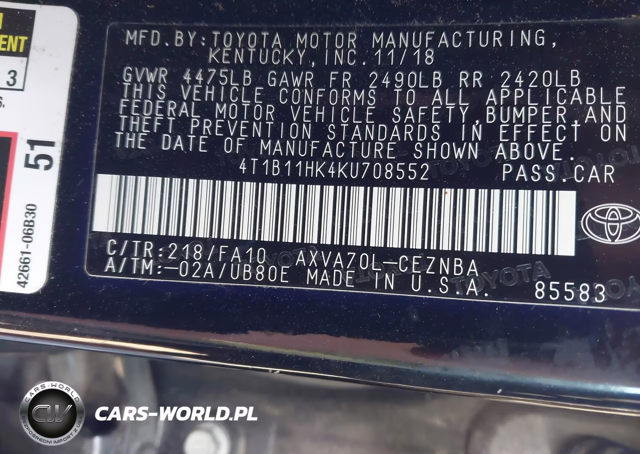2019 Toyota Camry Le VIN:4T1B11HK4KU708552 - 9