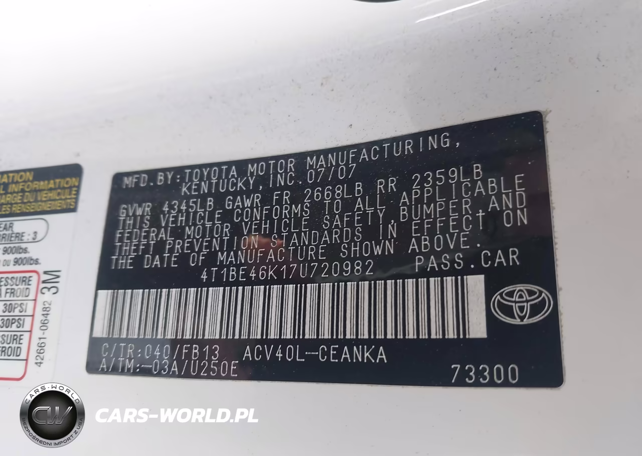 2007 Toyota Camry Le VIN:4T1BE46K17U720982 - 9