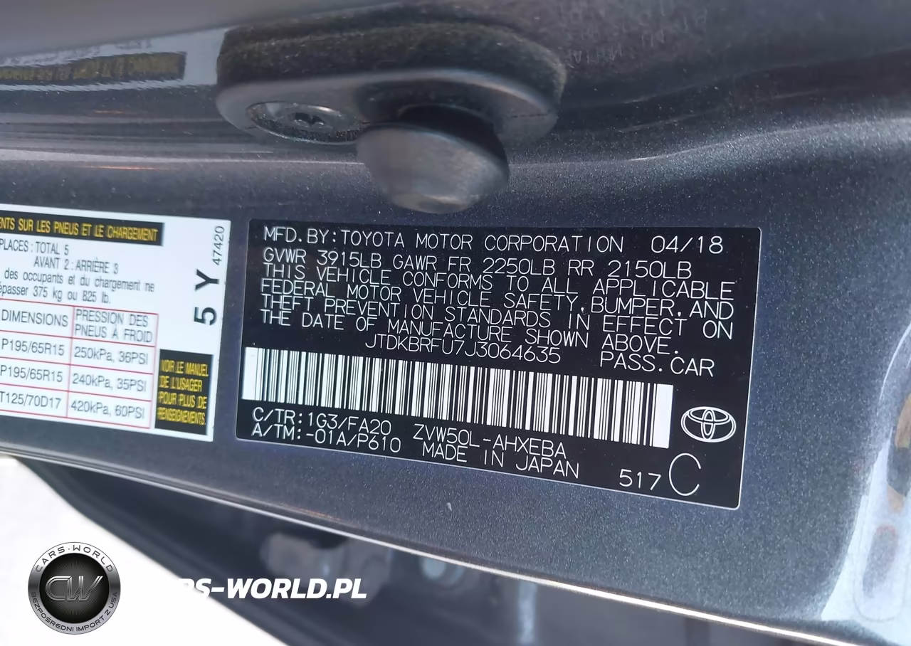 2018 Toyota Prius Two VIN:JTDKBRFU7J3064635 - 9